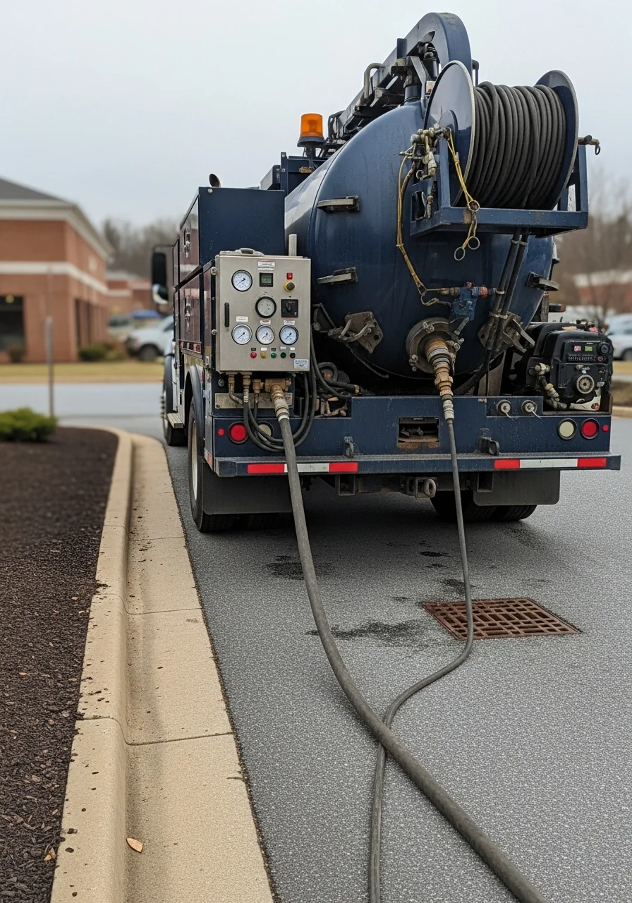 Professional stormwater drain cleaning equipment and hydro-jetting truck servicing Annandale commercial property