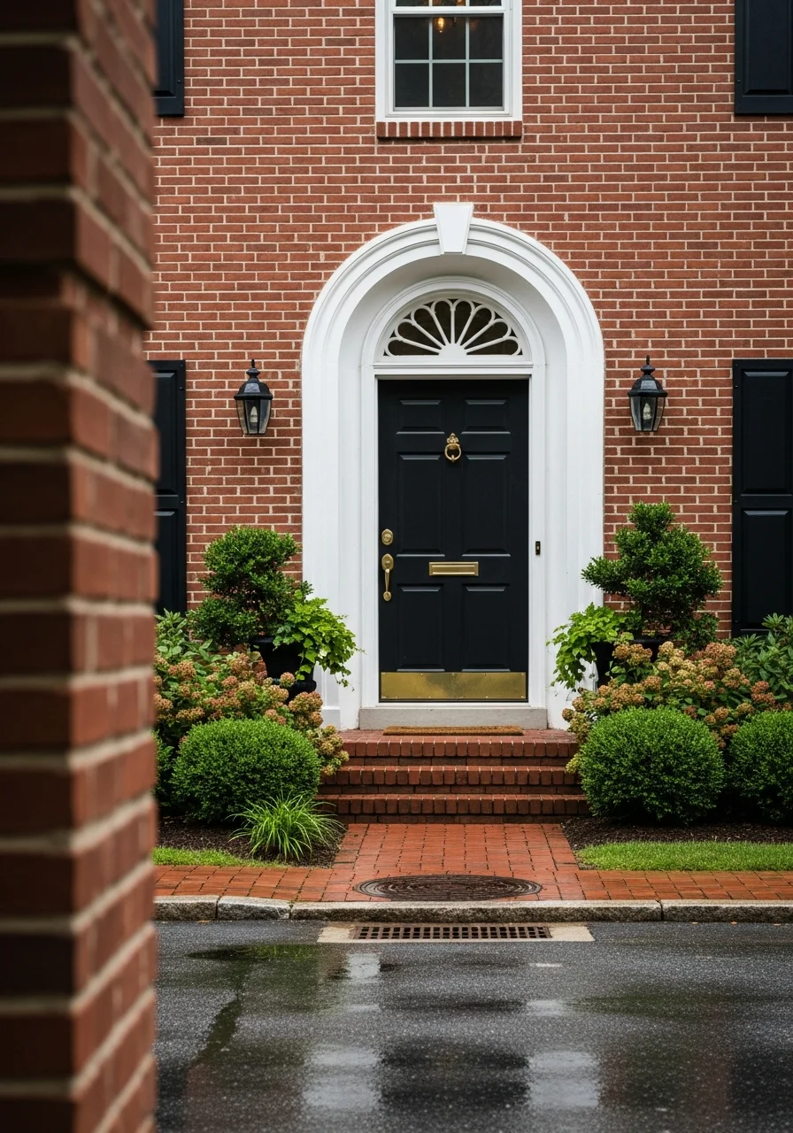 Entrance detail of an Arlington residential property showing updated door and landscaping.