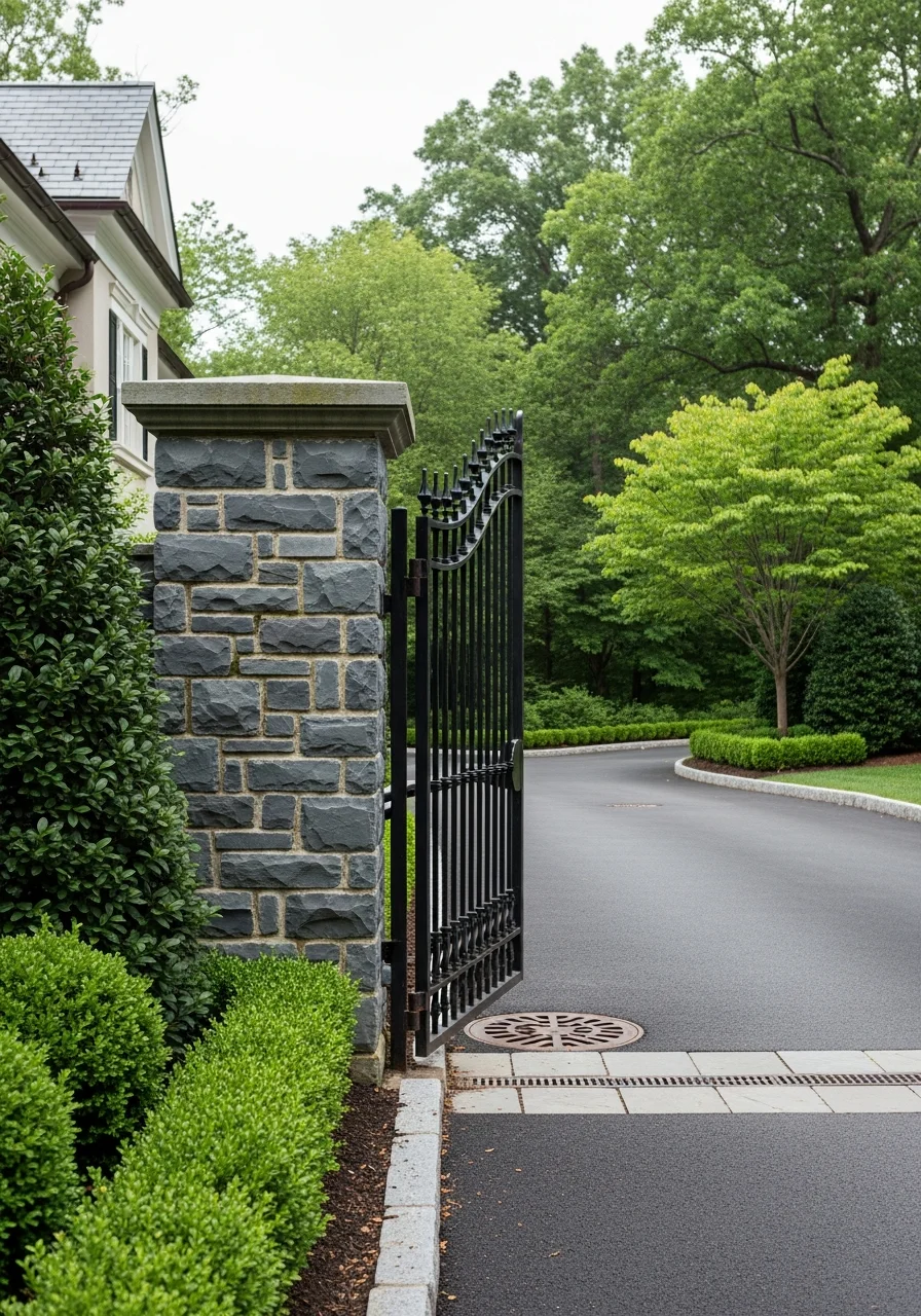 Entrance detail of a premium Bethesda property showing refined materials and professional landscaping.