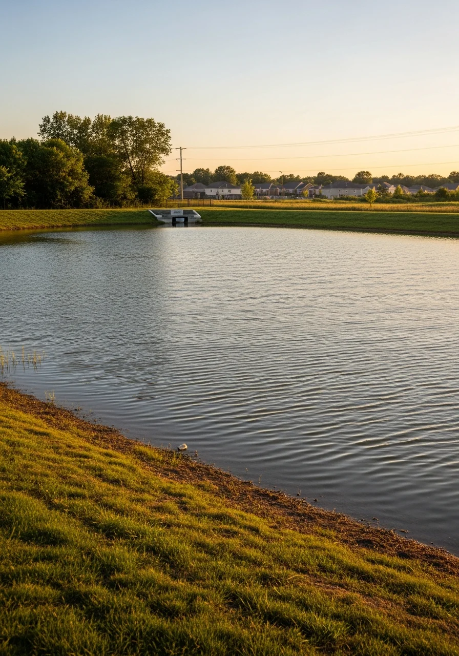 Stormwater drainage system and retention pond in Prince William County