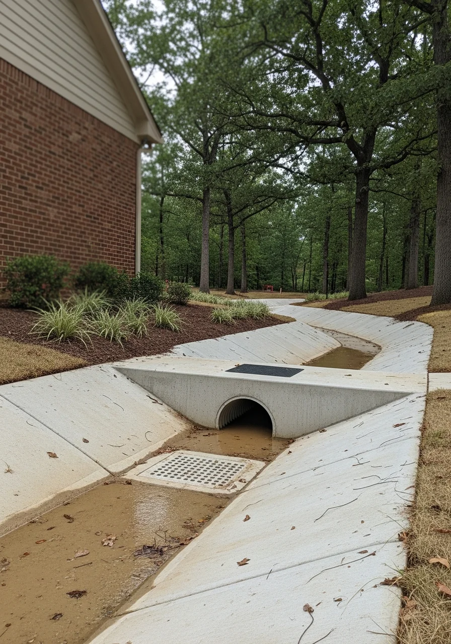 Stormwater drainage system and detention pond in Fort Washington Prince George's County