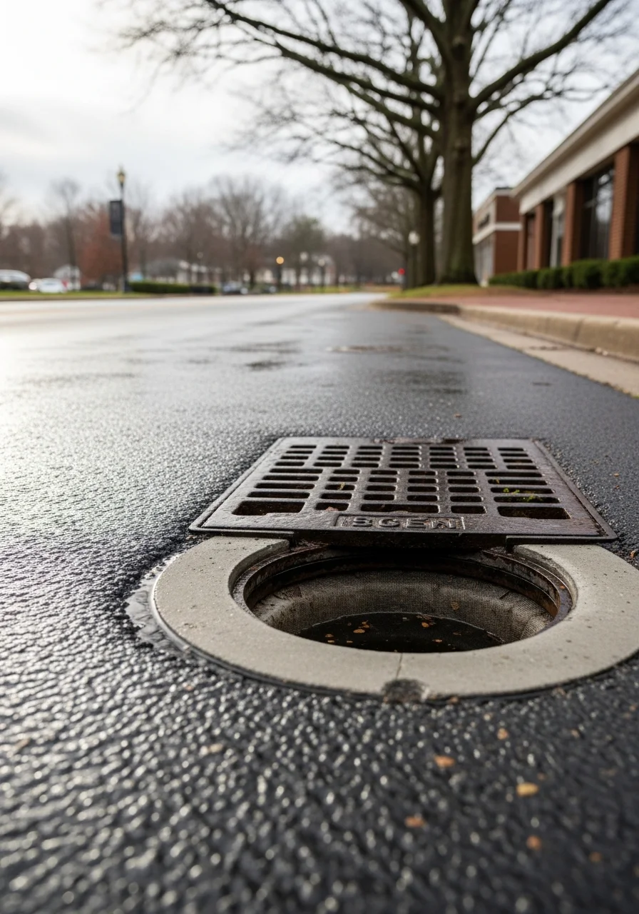 Stormwater drainage system and catch basin in Herndon commercial district
