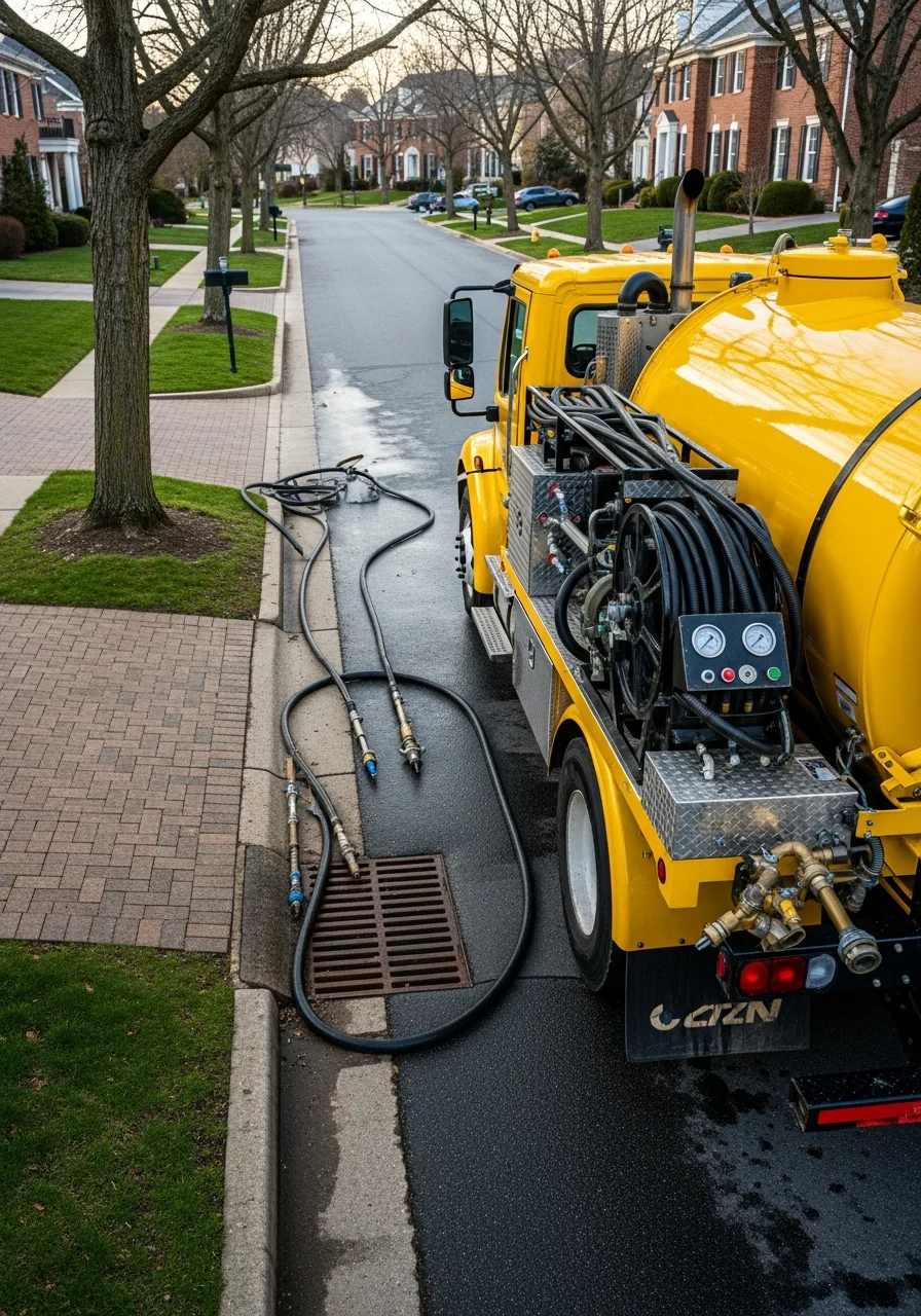 Storm drain maintenance and hydro-jetting equipment in Manassas residential area